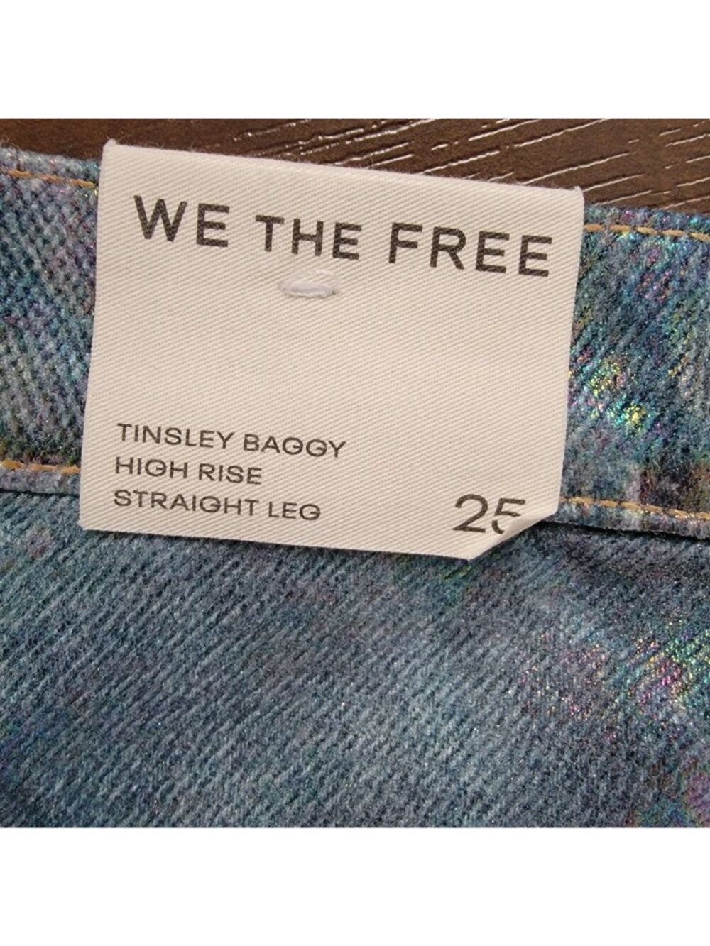 Free People Tinsley Baggy Jeans Lace Luster Iridescent Fairy Festival Womens 25 - Picture 9 of 10